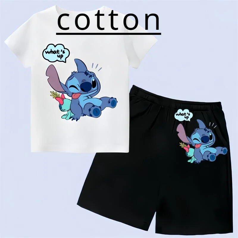 Stitch's Zone Boys & Girls Cartoon Cotton T Shirt and Shorts Set Children Clothes Summer Kid Brand Tee Set Sport Suit Outfits