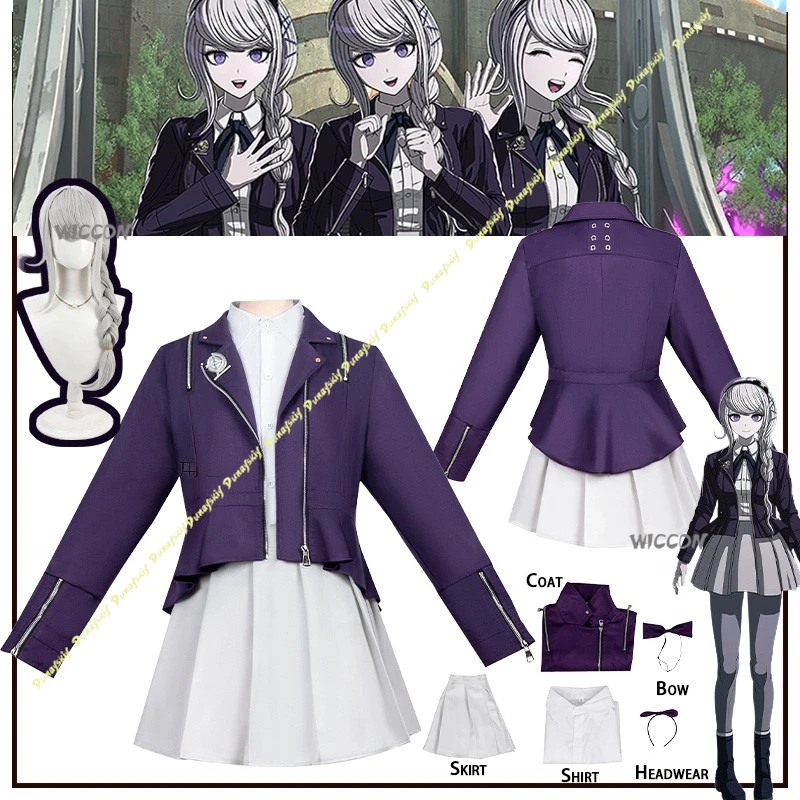 

Hundred Line Anime Cosplay Costume Kirifuji Nozom Suit Uniform Coat Wig Girls Skirt Purple Shirt Women Party Christmas Halloween
