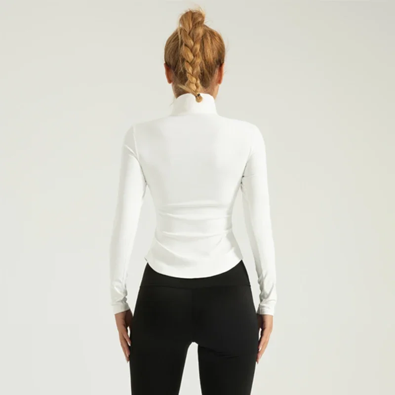 Chaqueta deportiva de Yoga para mujer, abrigo ajustado de manga larga para Fitness y Yoga, Tops cortos de Yoga con cremallera oculta, chándal con cuello levantado para invierno