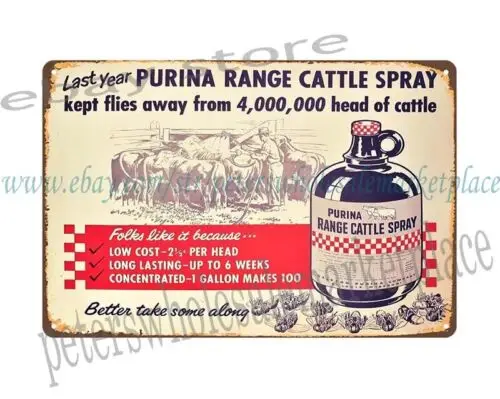 PURINA RANGE CATTLE SPRAY FLY REPELANT LIVESTOCK FARM COW letrero de chapa de metal