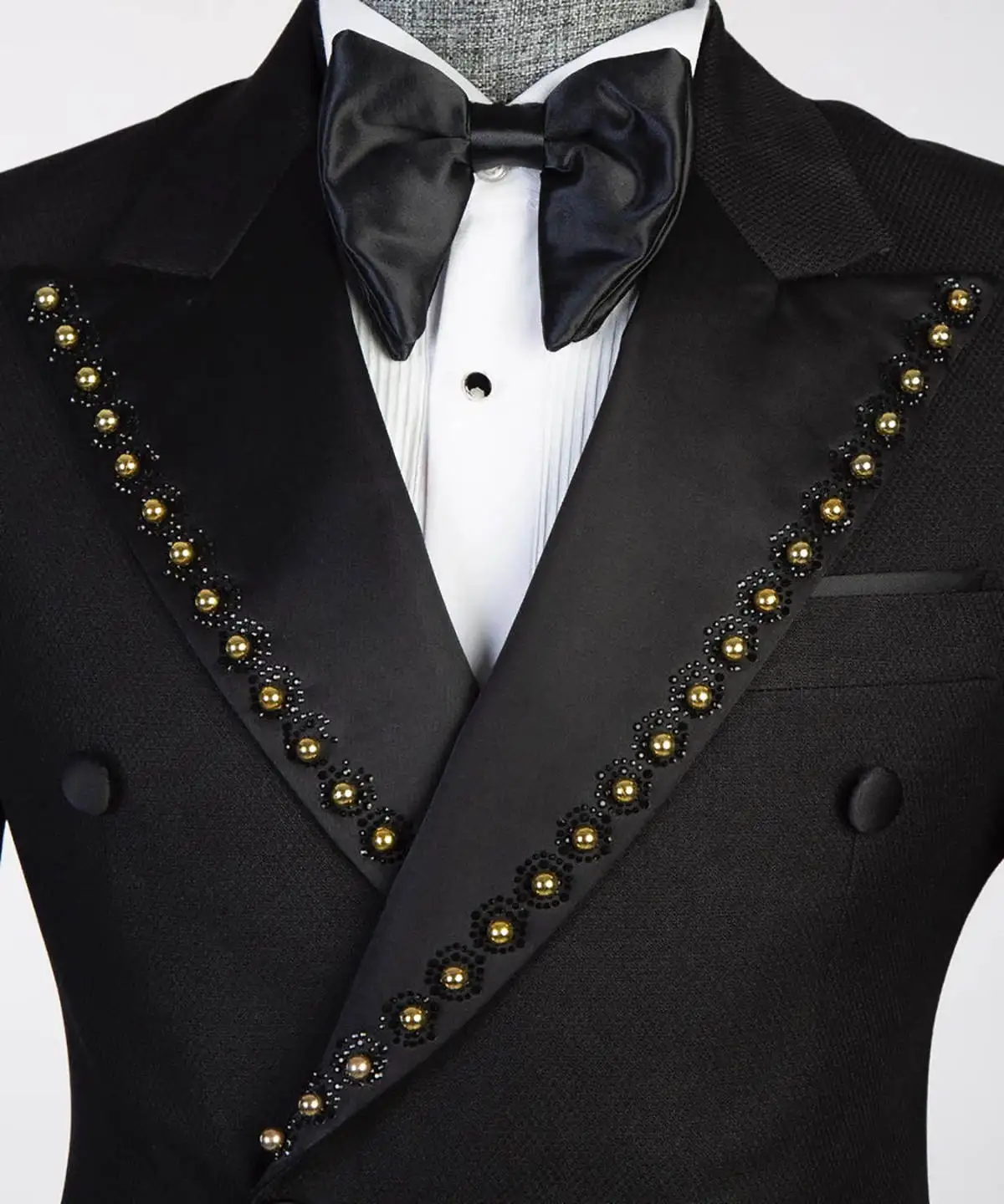 Black Beads Mens Wedding Tuxedos Groom Custom Made 2 Pieces Prom Male Birthday Party Coat Jacket Pants Suits