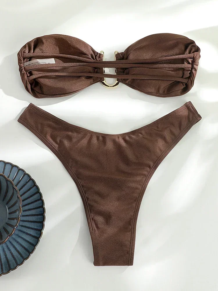 2024 copo biquinis push up alta corte de banho feminino terno de banho sexy string bandage bikini conjunto glitter tecido maiô feminino