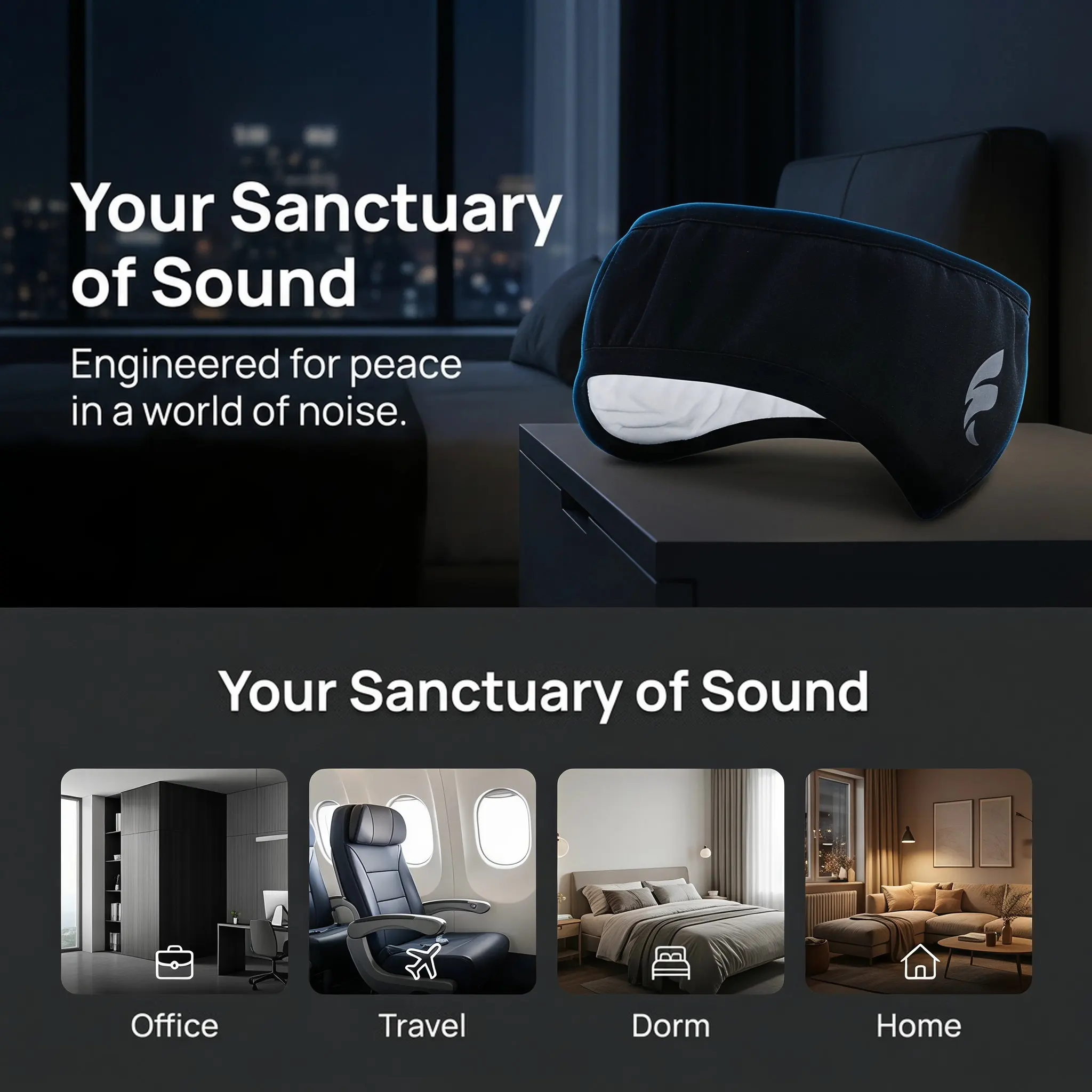 Ergonomic Sleep Ear Muffs Headband Soft Noise Cancelling Earmuffs with Eye Cover for Uninterrupted Rest Studying Relaxation