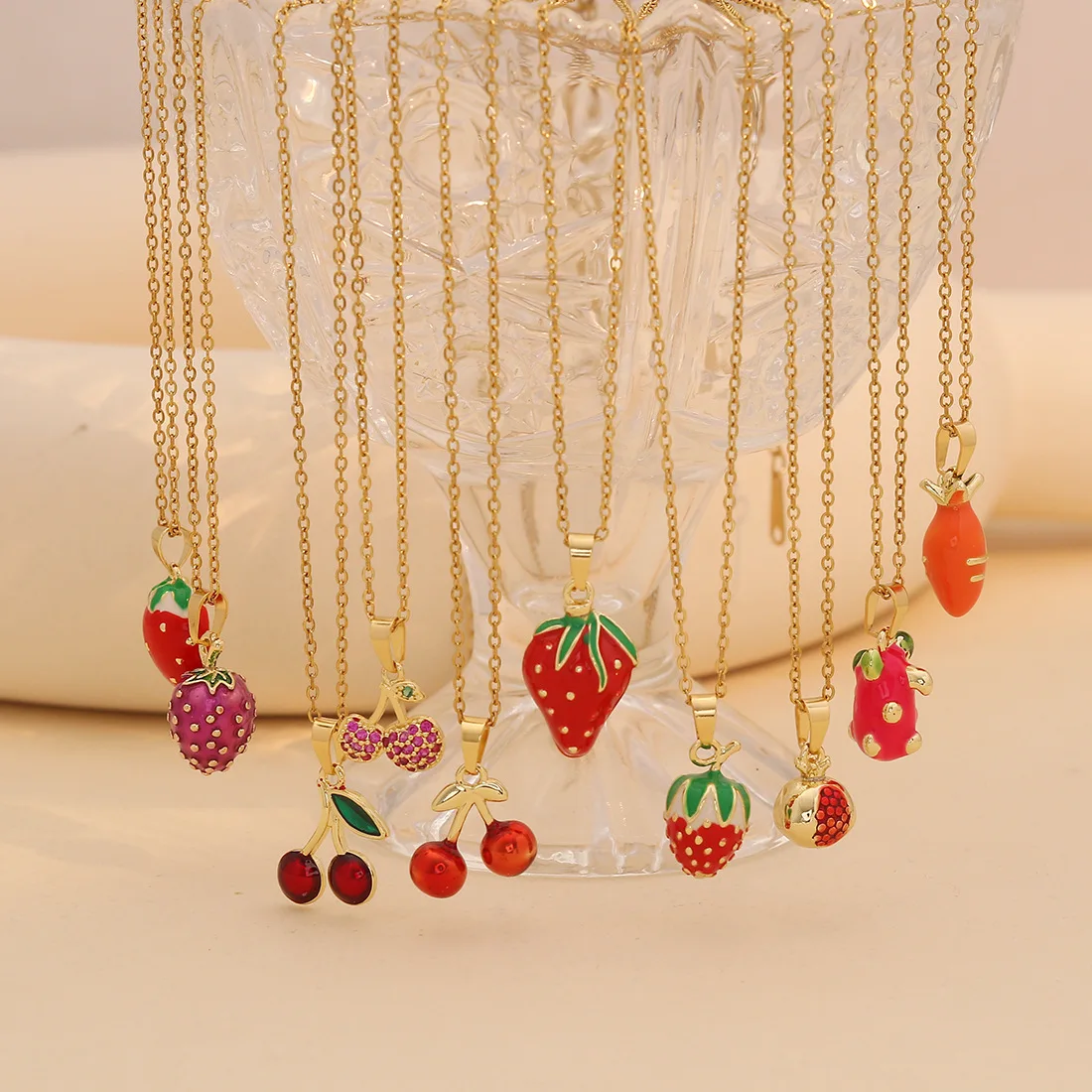 Pedina модная подвеска из нержавеющей стали с милой клубникой и вишней для женщин, новый тренд, колье, цепочка на ключицы, ювелирное изделие, подарок N058