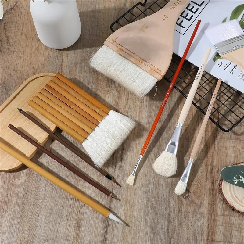 

J1UL1N 9 Pcs Pottery Glaze Brushes Brushes Set For Pottery Acrylic Watercolor Wool Art Paint Brush Sets For Painting