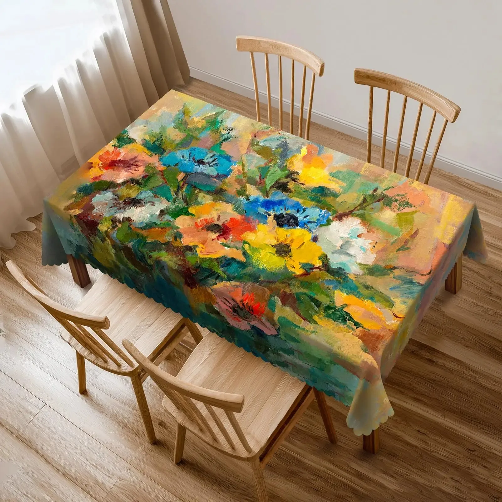 

Vibrant Abstract Floral Waterproof Polyester Tablecloth 2D Flat Printed Table Cover For Living Room Dining Party Banquet