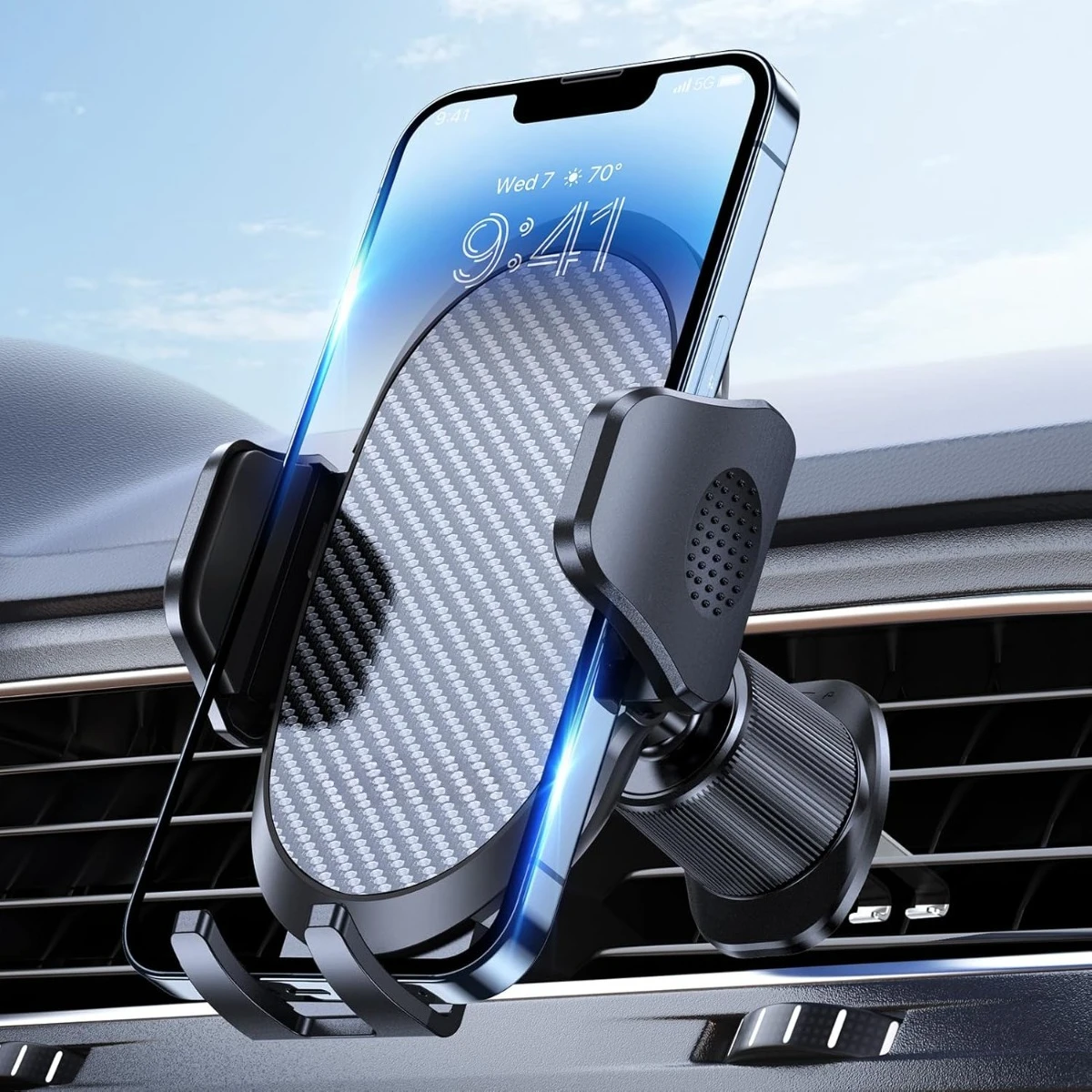 

Phone Holders for Your Car with Metal Hook Clip, Air Vent Cell Phone Cradle for iPhone Android and All Smartphones, Dark Black