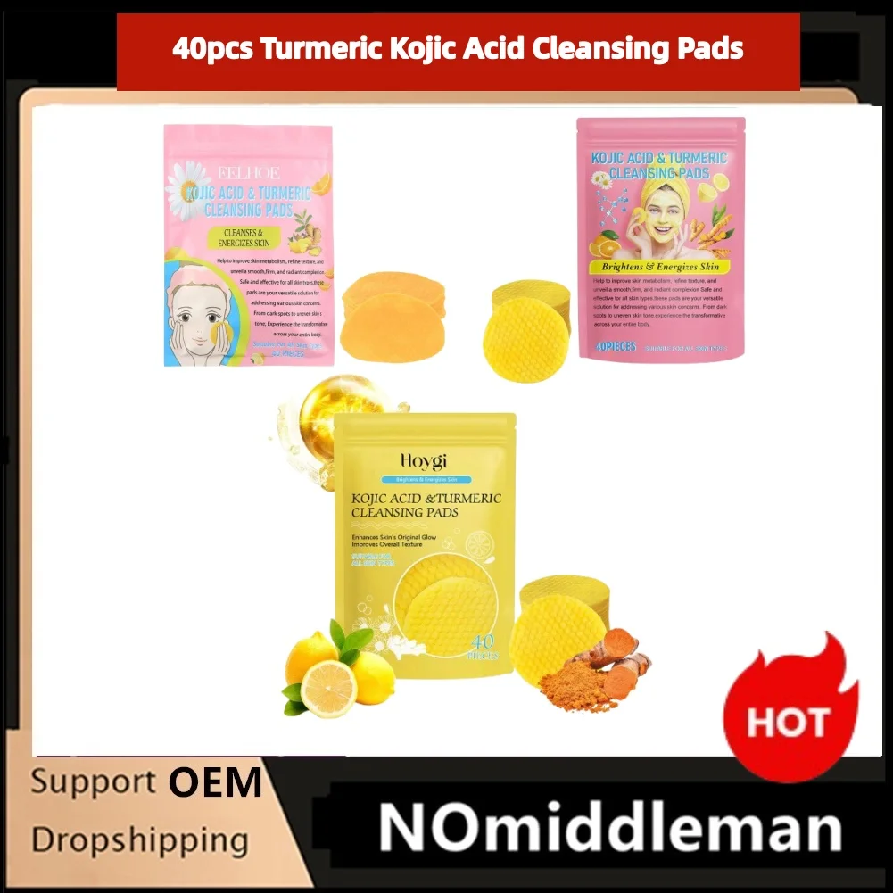 40pcs Turmeric Kojic Acid Cleansing Pads Exfoliating Pads Facial Sponges For Cleansing Exfoliating Daily Cleaning Oil Balance