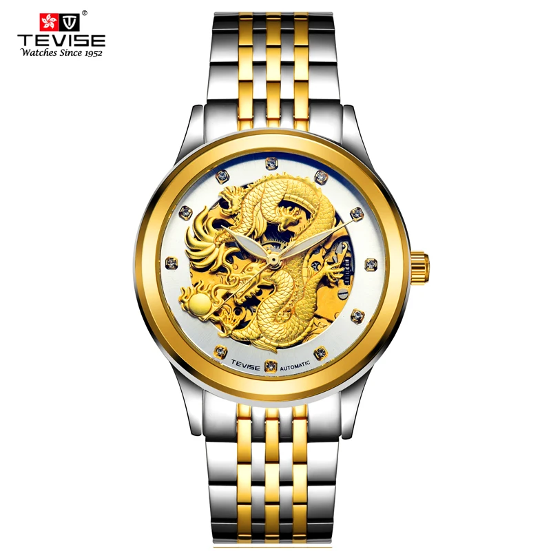 

T9006 Dragon TEVISE Fully automatic dragon watch, men's business steel band watch, luminous mechanical watch