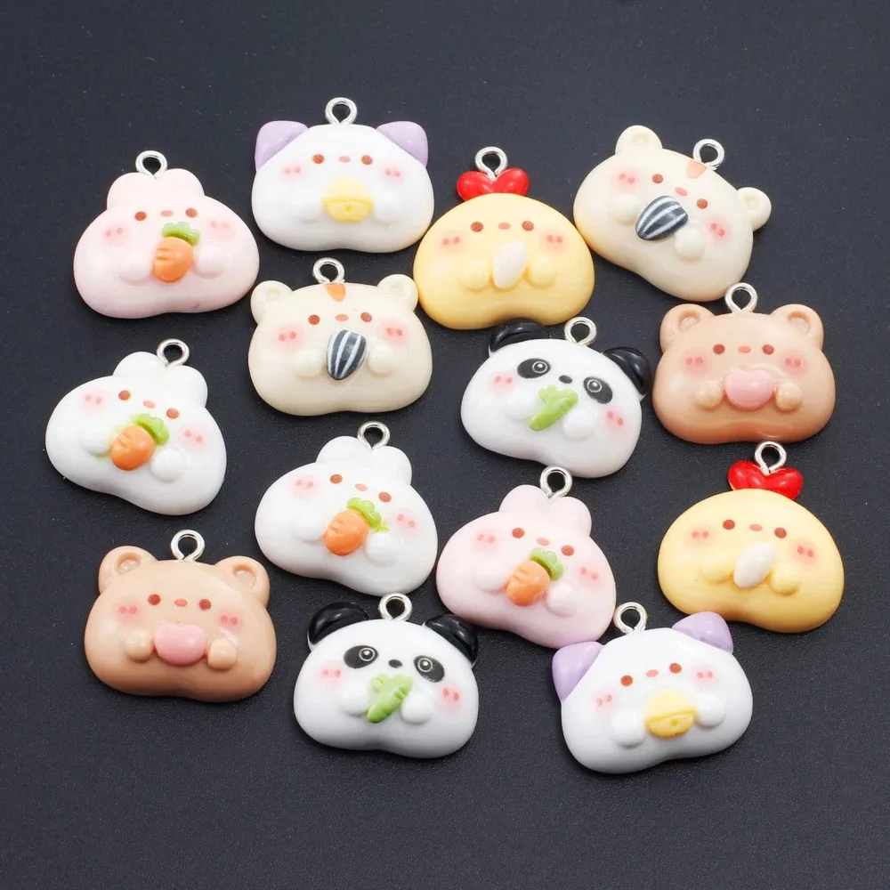 10 قطعة المعلقات الراتنج الحيوان لطيف الكرتون الباندا الدب خنزير أرنب السحر ل القرط قلادة المفاتيح Diy بها بنفسك مستلزمات صناعة المجوهرات