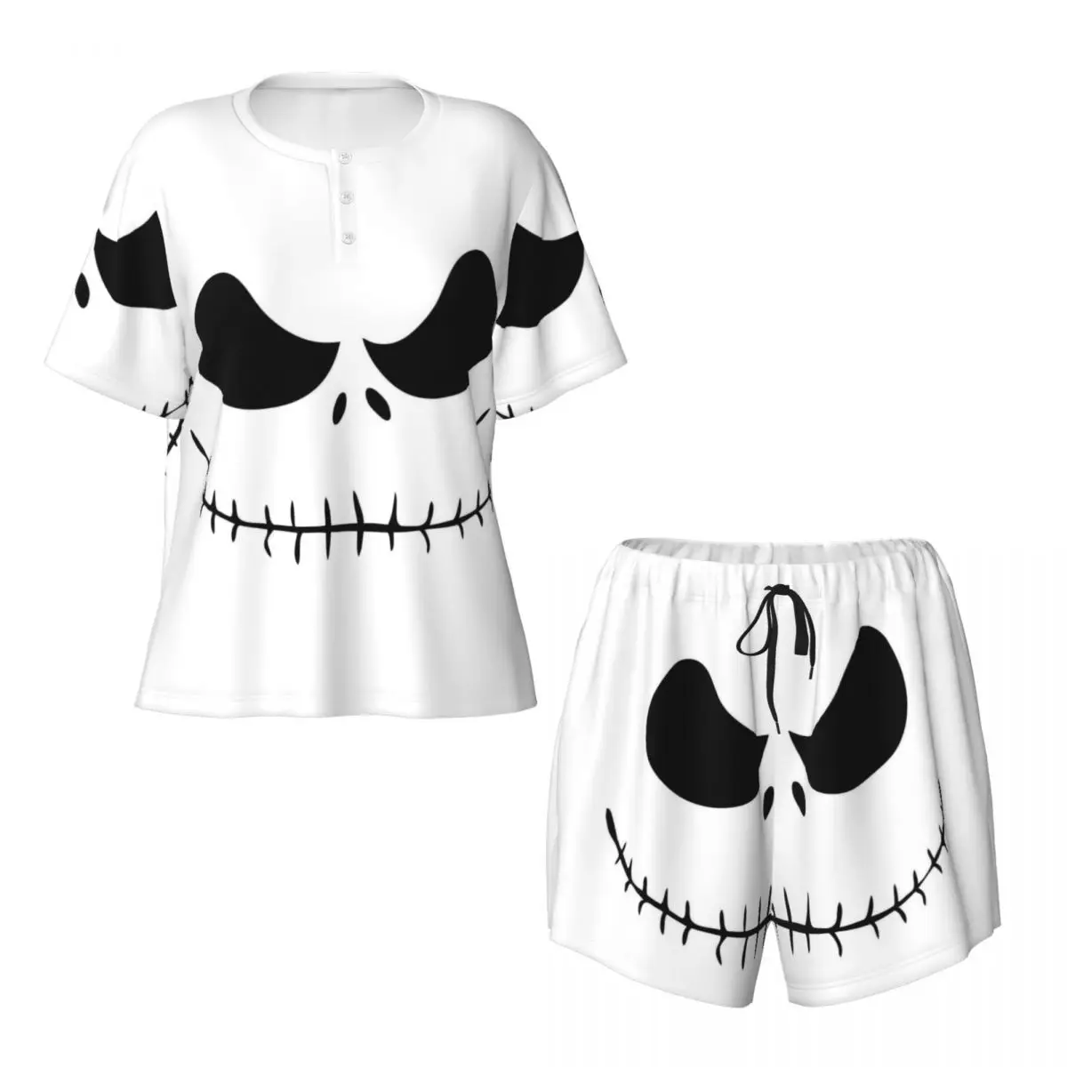 Custom Nightmare Before Christmas Pajamas Set Women\'s 2 Piece Short Sleeve Jack Skellington Skull Sleepwear PJS Shorts Sets