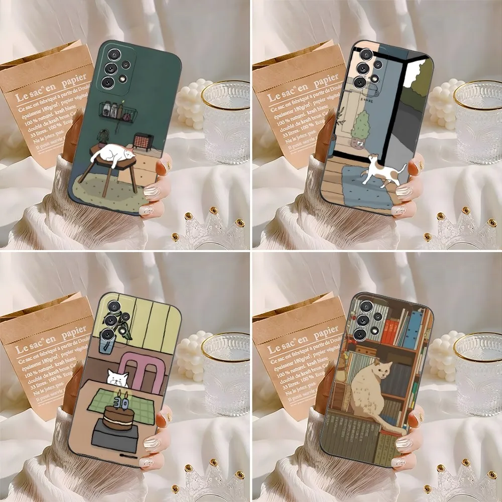 Cartoon Sleeping Cat Phone Case For Samsung A14 A54 A34 A13 A53 A24 A21 A33 A22 A31 A52 A73 A32 A50 A05 A23 Cover