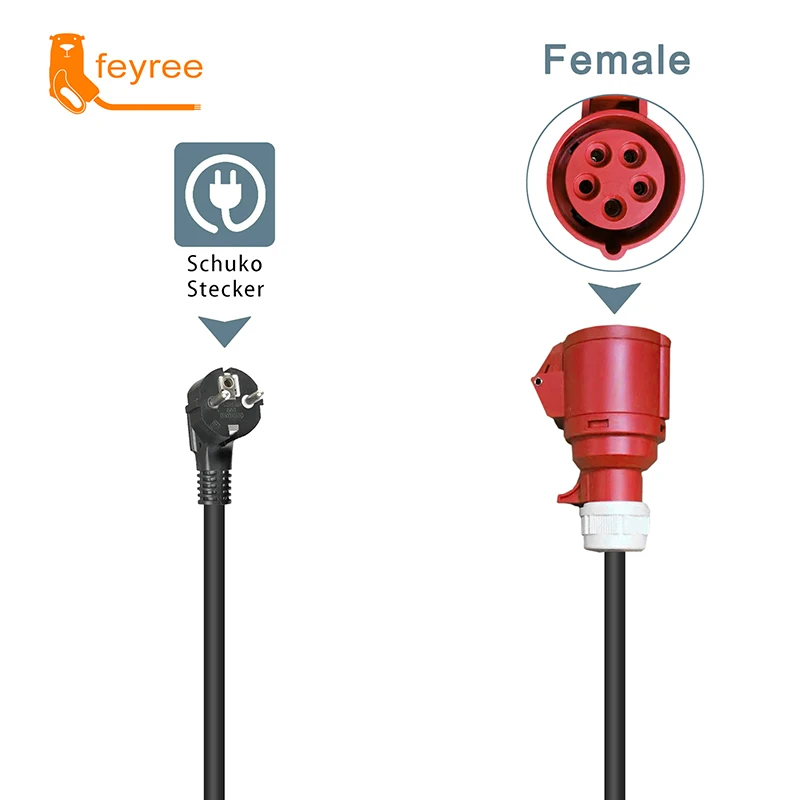 

Feyree EV зарядное устройство Schuko Plug to CEE Red Power Female Plug 5 Pins Socket Adapter Connect with 16A 3-фазное 11KW портативное зарядное устройство