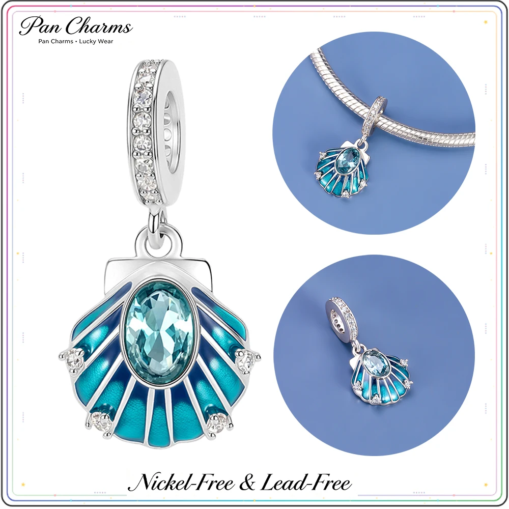 Pan Charms Blue Ocean Shell Pendant Beach Charm Fit Original Bracelet Jewelry DIY Birthday/Valentine's day/Souvenir Gift for Her
