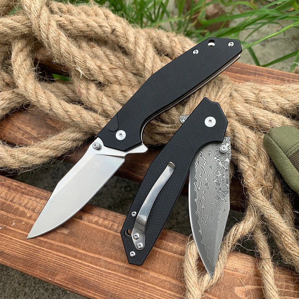 Nieuwe Damascus Opvouwbare Zakmes G10 Handvat Kogellager D2 Staal Keukenmessen Camping Vissen Toeristische Mes EDC Handgereedschap