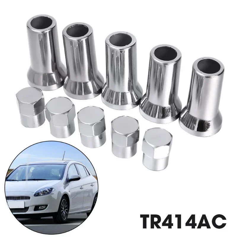 TR414AC Chrome Car Truck Tire Wheel Tyre Valve Stem Hex Caps with Sleeve Covers Left Right Front Rear Autos Accesorios