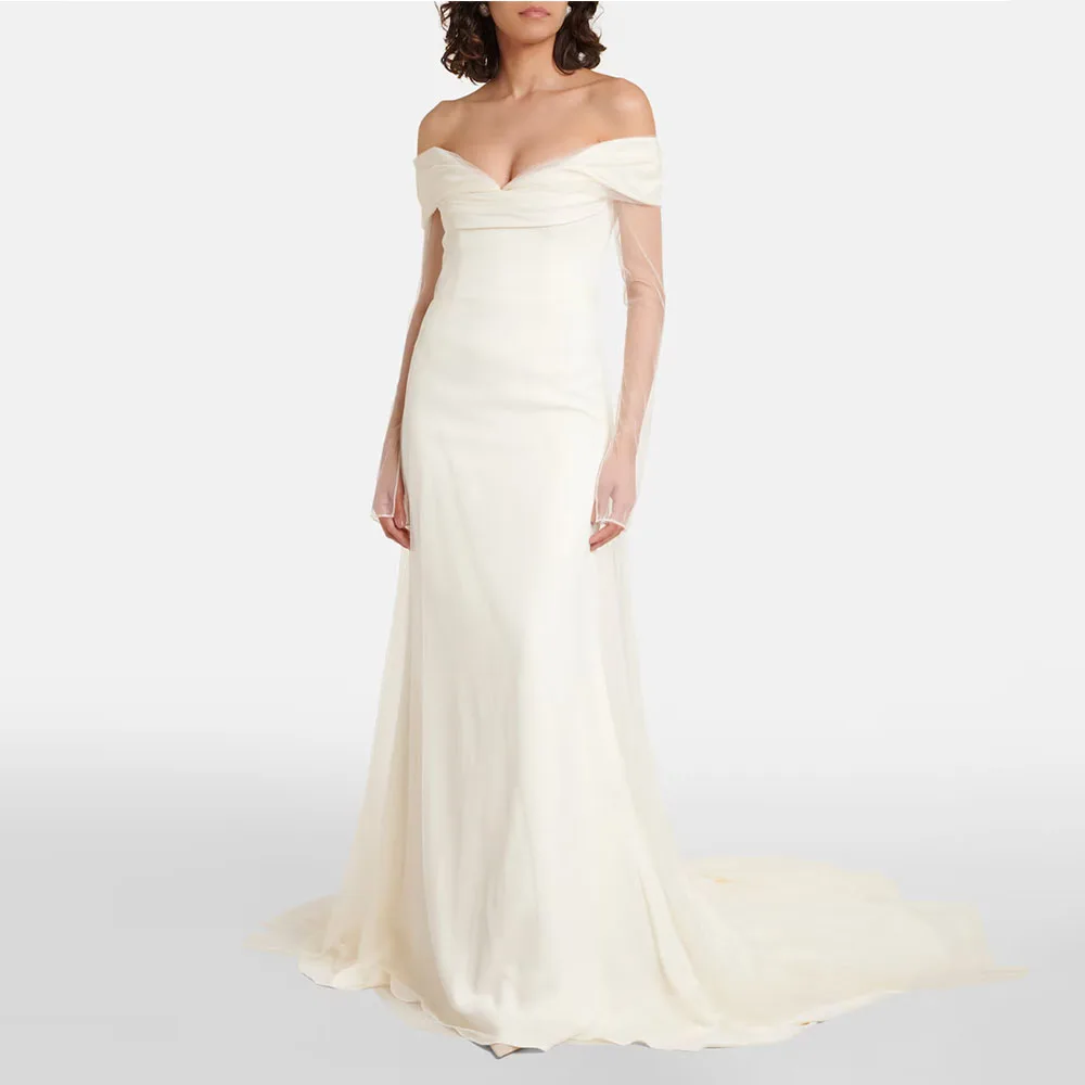 Vestido de noche moderno de color marfil para mujer, vestido de fiesta Formal de sirena, largo hasta el suelo, vestido de fiesta con tren de barrido, vestido de Arabia Saudita