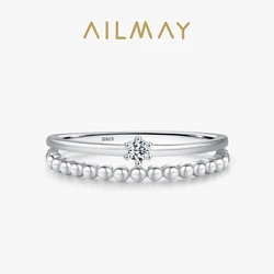 Ailmay Real 925 Sterling Silver Fashion Dazzling Zirconia Bilayer Rings For Women Wedding Engagement Band Fine Jewelry Gifts