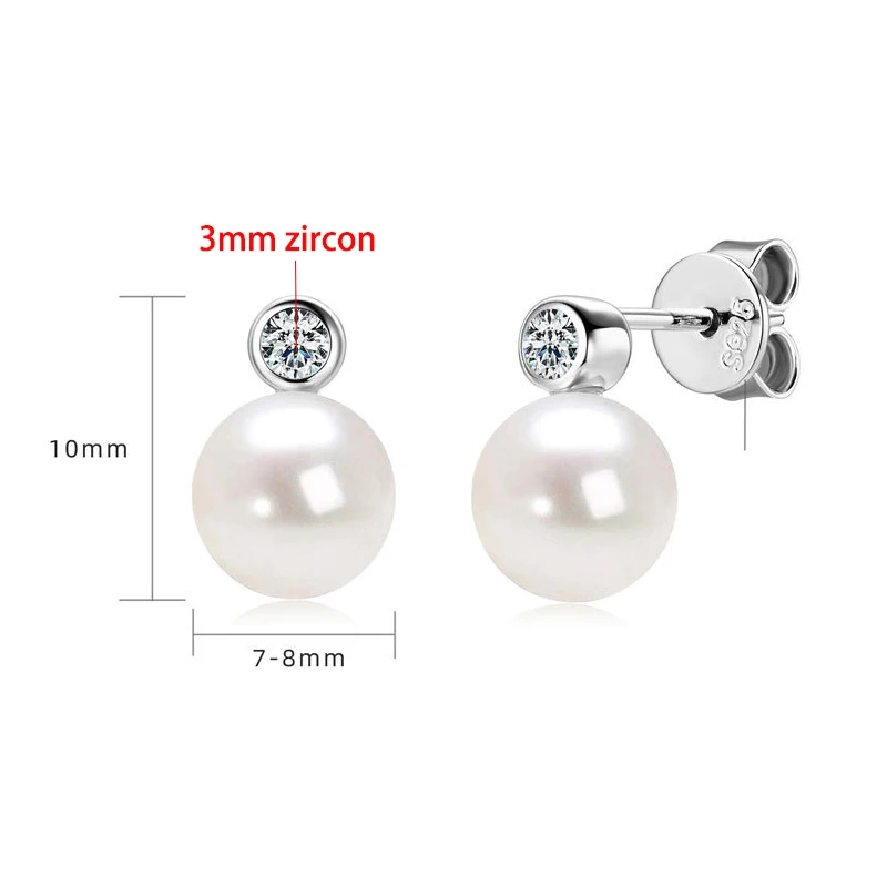 TFGLBU New 3mm Zircon Pearl Stud Earrings for Women Elegant Wedding Party Jewelry 925 Sterling Silver Plated 18k Gold Jewelry