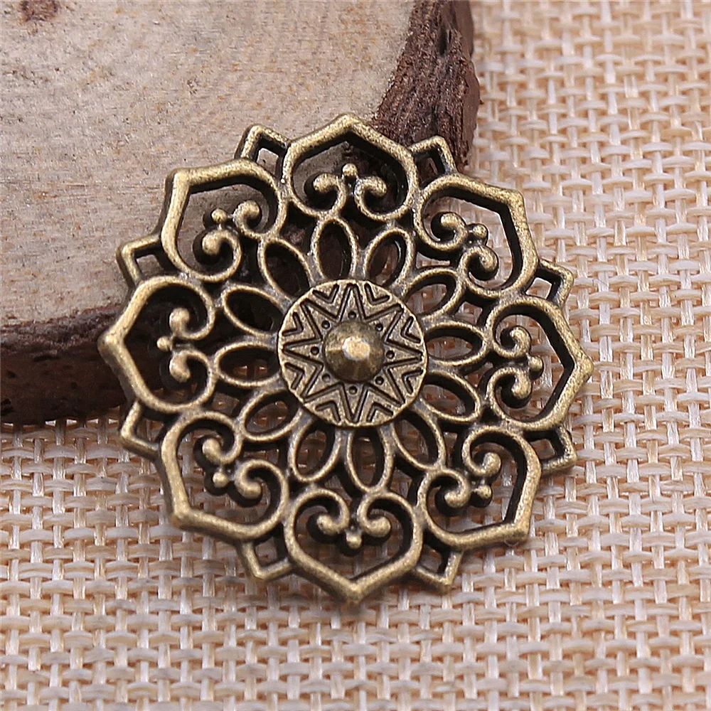 WYSIWYG 4pcs Charms Flower Antique Bronze Color Alloy DIY Jewelry Making Accessories 31x31mm