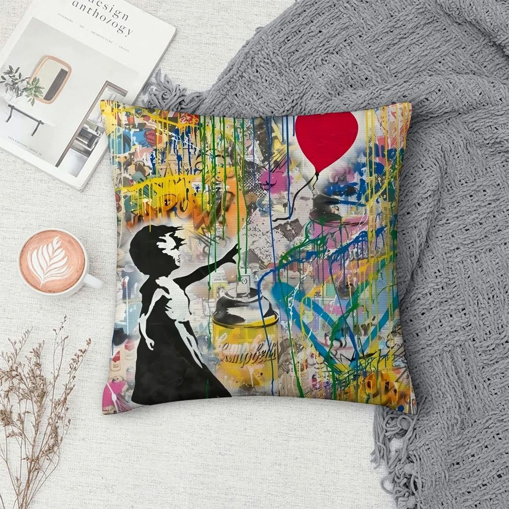 B-BanksyS Street Graffiti Art Pillow Case Sofa Decorative Home Double-sided Print Plush Square Throw Pillow Covers Cushion Decor - Image 5
