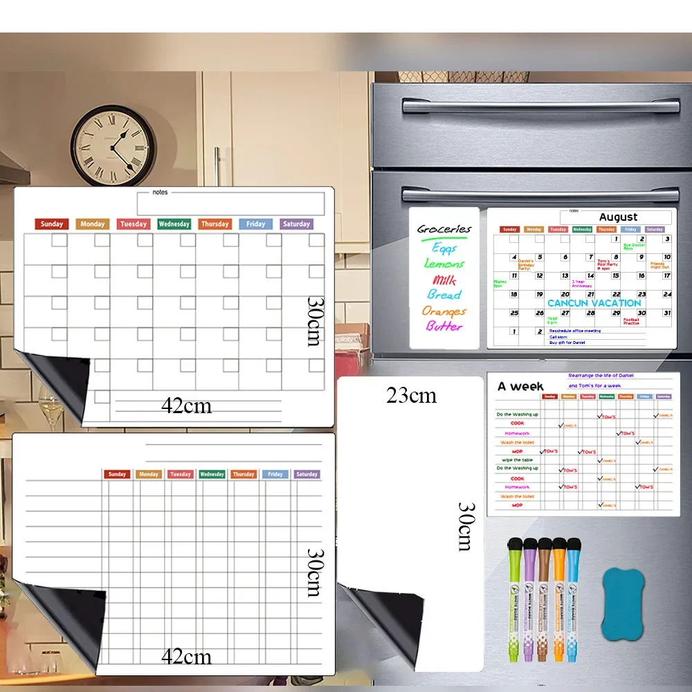 Magnetic Weekly and Monthly Schedule Household Whiteboard Refrigerator Sticker Daily Notes Magnetic Whiteboard Sticker