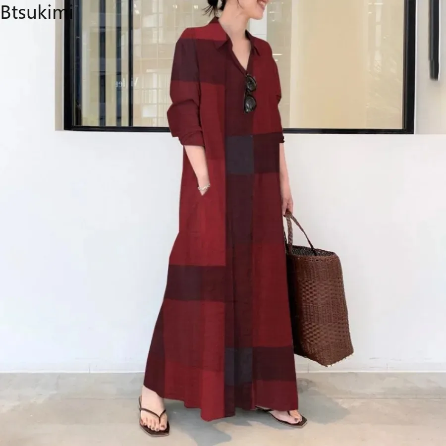 เดรสเชิ้ตแฟชั่นใหม่สำหรับผู้หญ - Casual Loose Linen Shirt Dress บทวิจารณ์และราคา