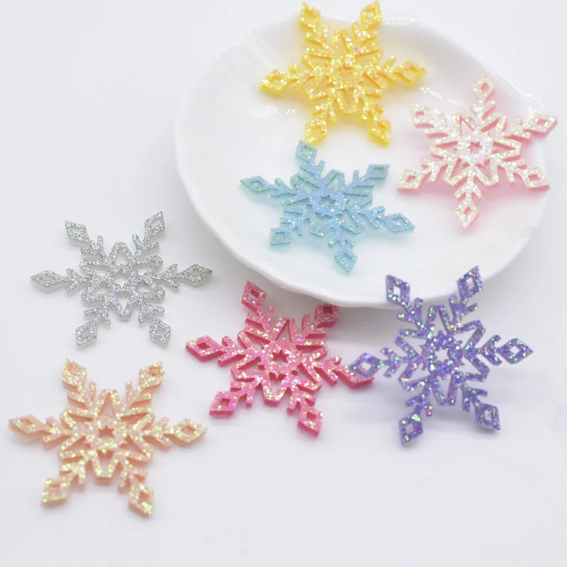 50Pcs Glitter Christmas Snowflake Padded Appliques for DIY Tree Glass Windows Stick Handmade Hair Clips Bow Decor Patches