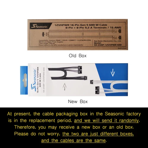Imagen 2 del producto Seasonic Cable de fuente de alimentación Modular ATX3.0 para tarjeta de vídeo Focus Prime, Original, 12VHPWR, 8 pines a PCIE 5,0, GEN 5, 12 + 4 pines, 16 pines