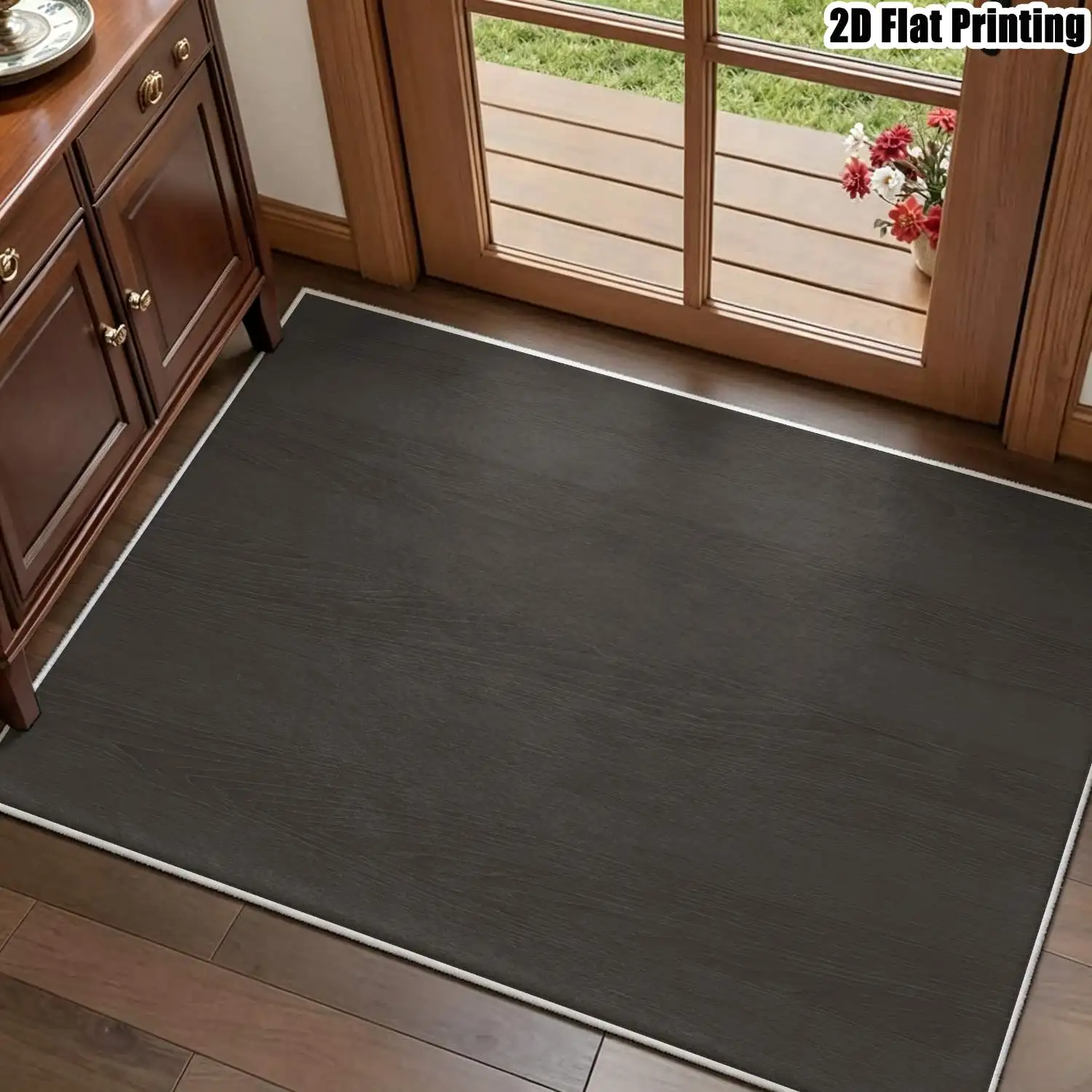 1Pc 2D Printed Dark Gray Wood Grain Carpet, Nordic Modern Minimalist Vintage Geometric Style, Multi-Size, Machine Washable, Perfect for Home Decor in Various Settings