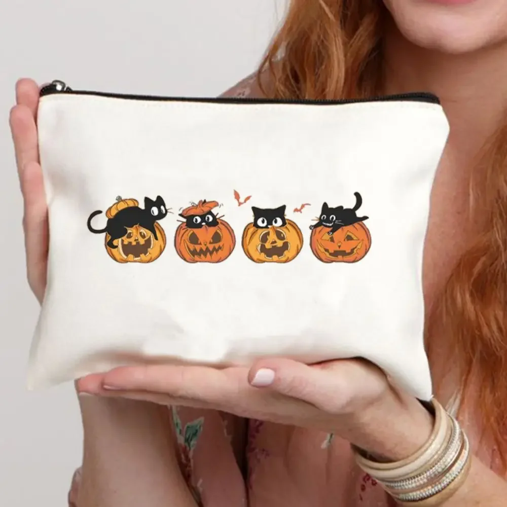 

Halloween Cat Cosmetic Bag for Makeup Bags Pumpkin Travel Practical Accessories Women Toiletry Bag Storage Pouch Canvas Women's