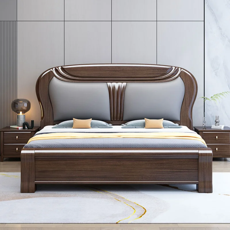 High End Double Bed Frame Unique Wooden Lit Pliable Double Bed Frame Twin Bedding Camas Moderrnas Inteligentes Bedroom Furniture