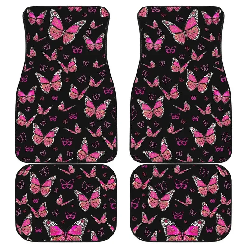 

Pink Butterflies Car Floor Mats Front and Back Set of 4 Black