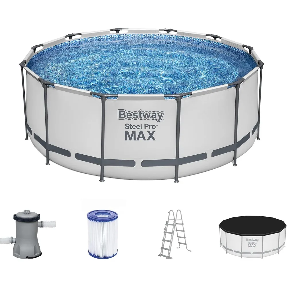 MAX Frame Pool Complete Set with Filter Pump, Diameter 366 x 122 cm, Light Grey, Round