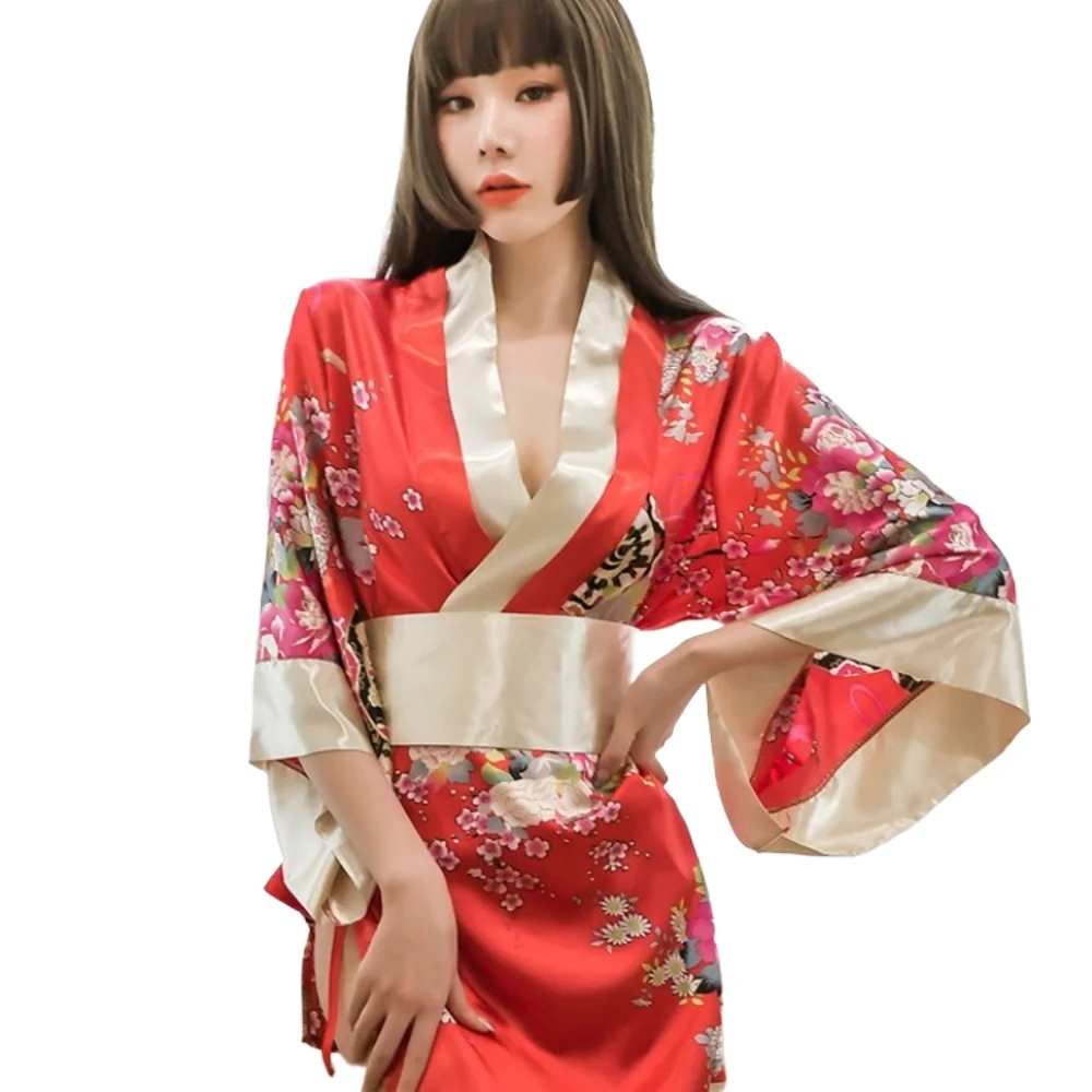 

Sexy Lingerie Japanese Kimono Seductive Topless Print Women's Pajama Set Uniform Temptation Sleepwear Traditional Dress Robe