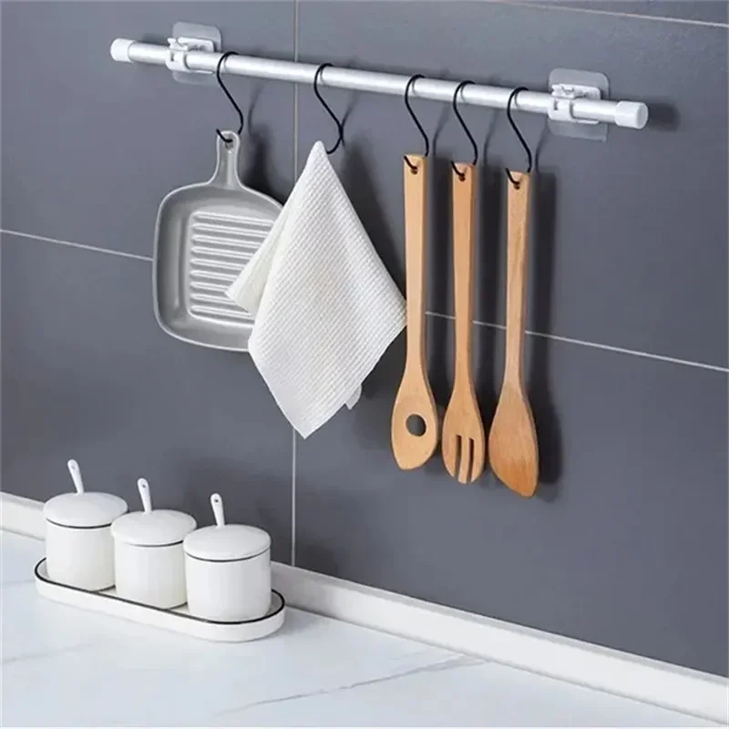 2PCS Retaining Clip Self Adhesive Curtain Hanging Rod Brackets Organized Pole Holders Bathroom Towel Bar Hook Support Clamps