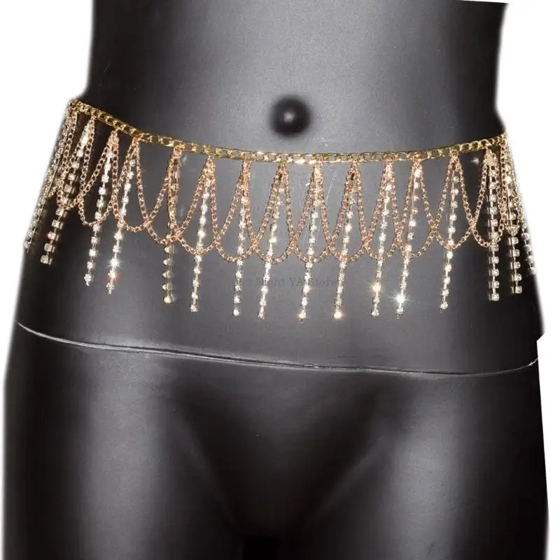 سلسلة بطن كريستال فاخرة متلألئة شرابات الخصر سلسلة مجوهرات الجسم لمناسبة خاصة زي المسرح فساتين السهرة