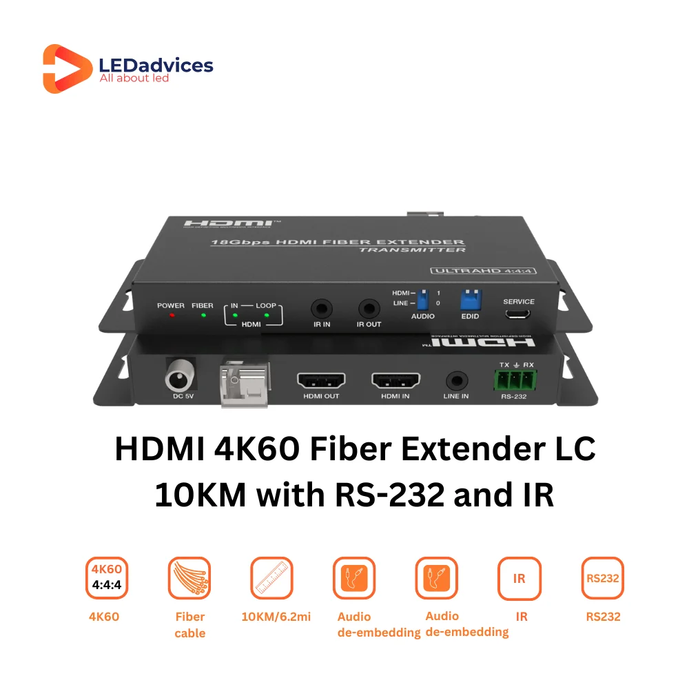 4K60 HDMI Fiber Extender HDMI2. Fiber Extender LC 10Km 18Gbps HDMI over Optical Fiber Extender with RS-232 IR  Audio Extracting