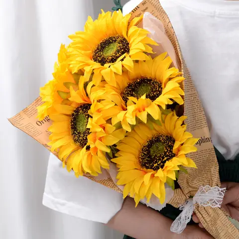 6pcs Sunflower Artificial Flowers Bouquet Realistic Outdoor Garden Autumn Decoration Home Floral Arrangement Wedding Decor
