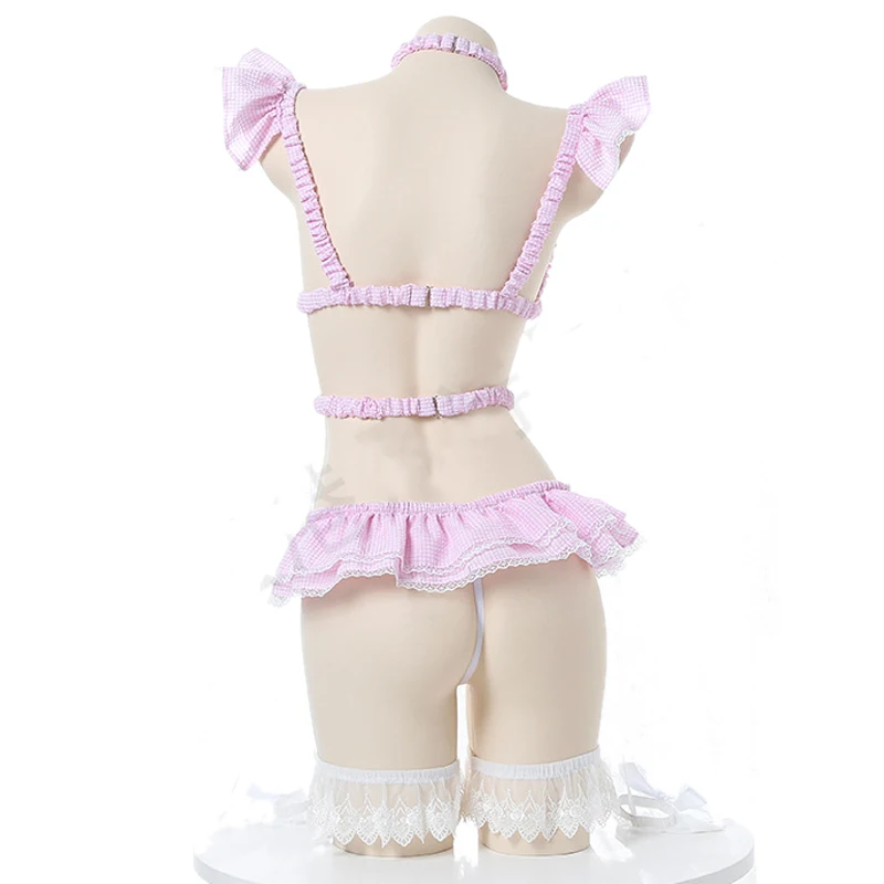 AniLV Japanese Anime Coffee House Lolita Girl Maid Uniform Role Play Women Plaid Cute Lingerie Erotic Underwear Pajamas Costumes