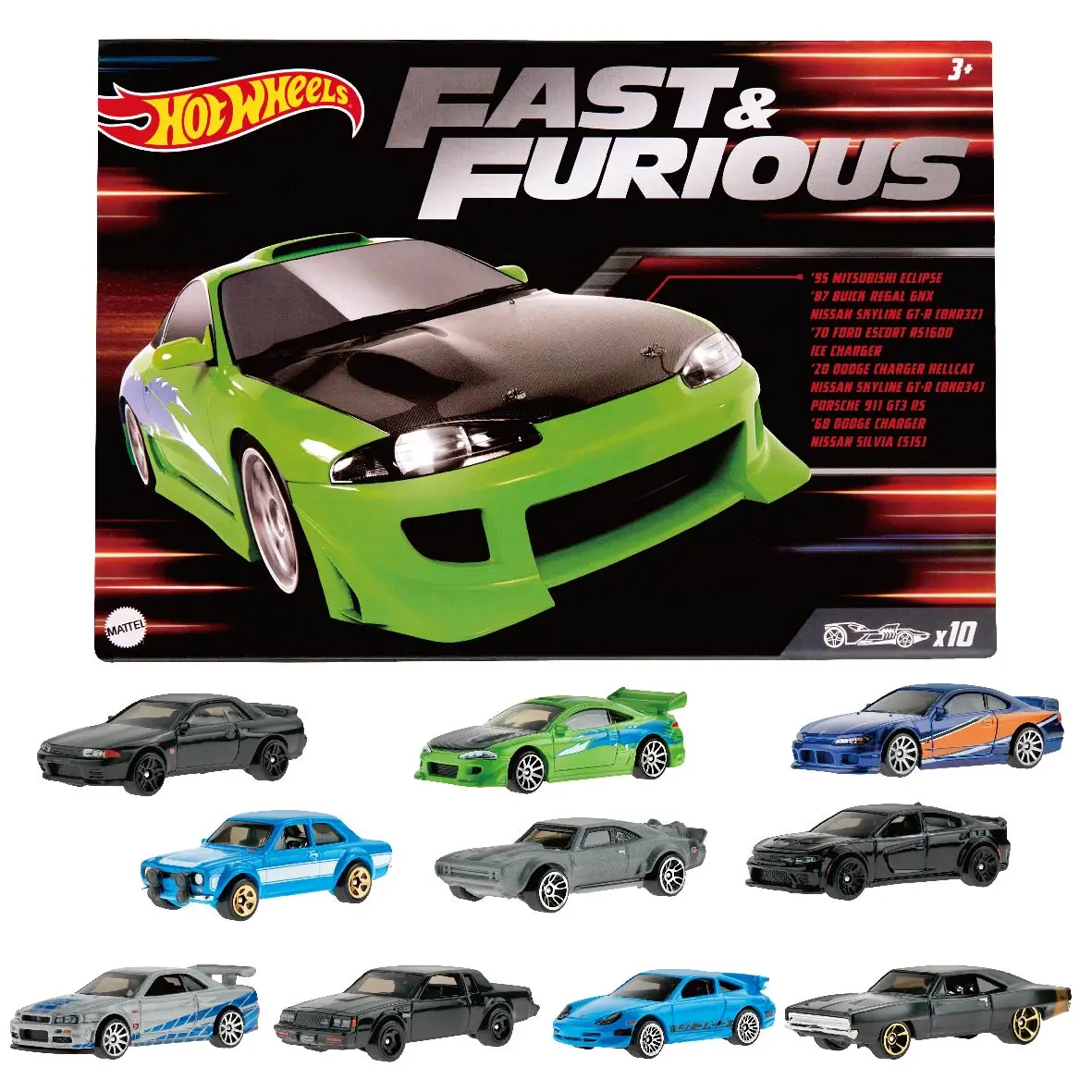 Hot Wheels Fast and Furious Cars Nissan Skyline GTR BNR32 /NISSAN SILVIA S15/MITSUBISHI ECLIPSE  1/64 Die-cast Model HNT21