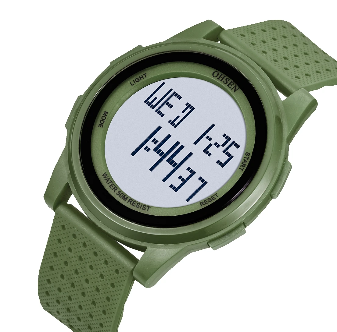 

OHSEN Fashion digital military sport men wristwatch Multi-function green Waterproof silicone bracelet watch relogio masculino