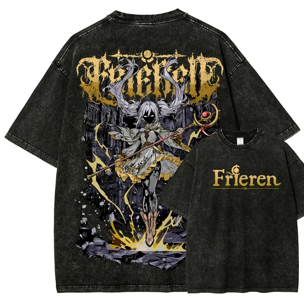 

Футболка унисекс Frieren Beyond Journey's End в стиле дарк-фэнтези, винтажная, из выстиранного хлопка, летняя, оверсайз, уличная одежда, с коротким рукавом, коллекция 2026