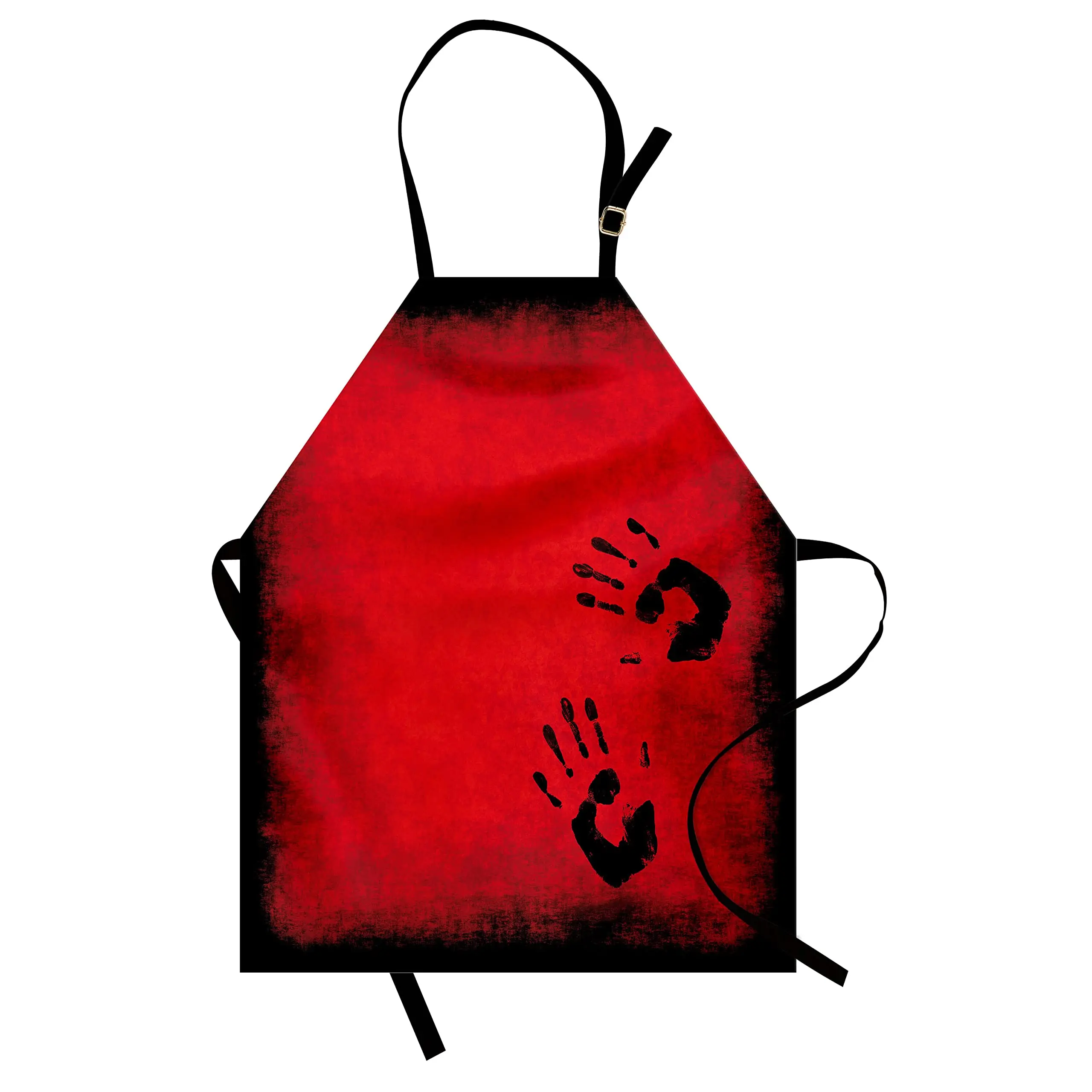 Halloween Apron, Grunge Horror Themed Hand Stains Dirty Weathered Effect Backdrop, Unisex Kitchen Bib with Adjustable Neck