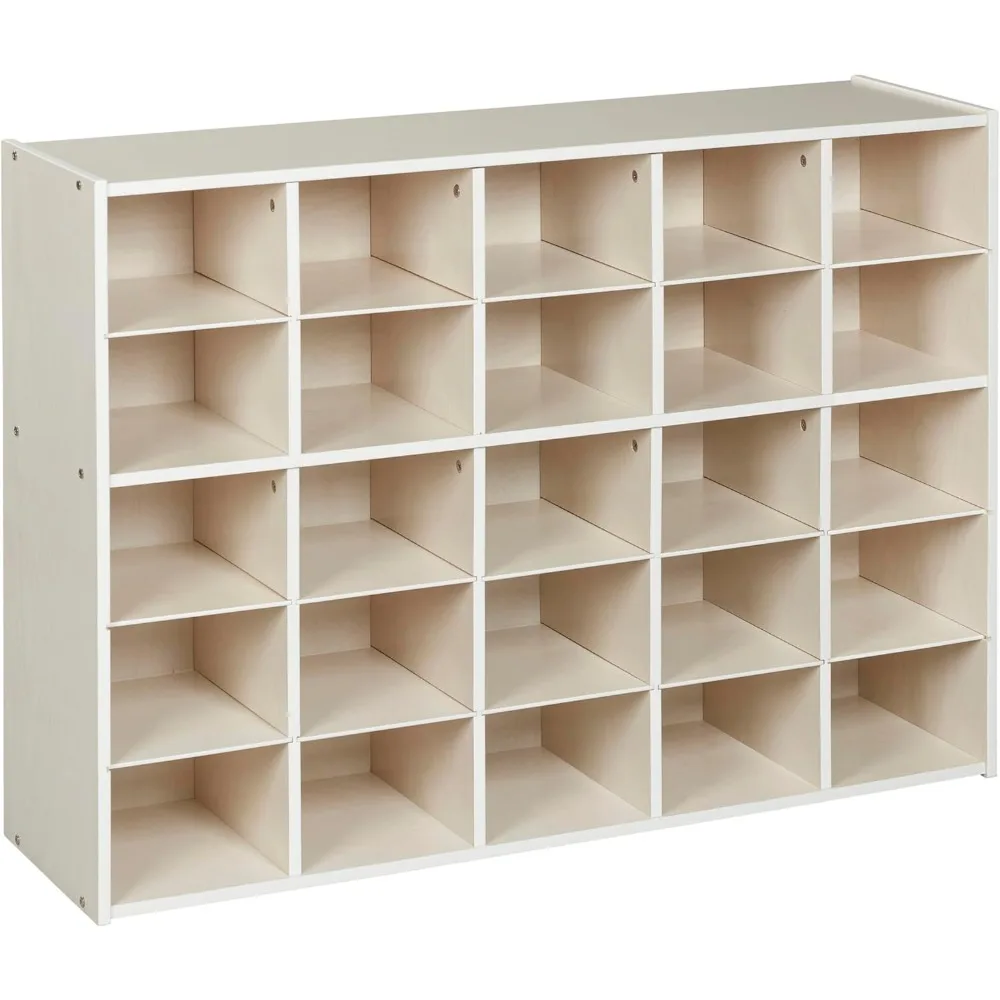 Streamline 25 Cubby Tray Storage Cabinet, 5x5, Classroom Furniture, White Wash