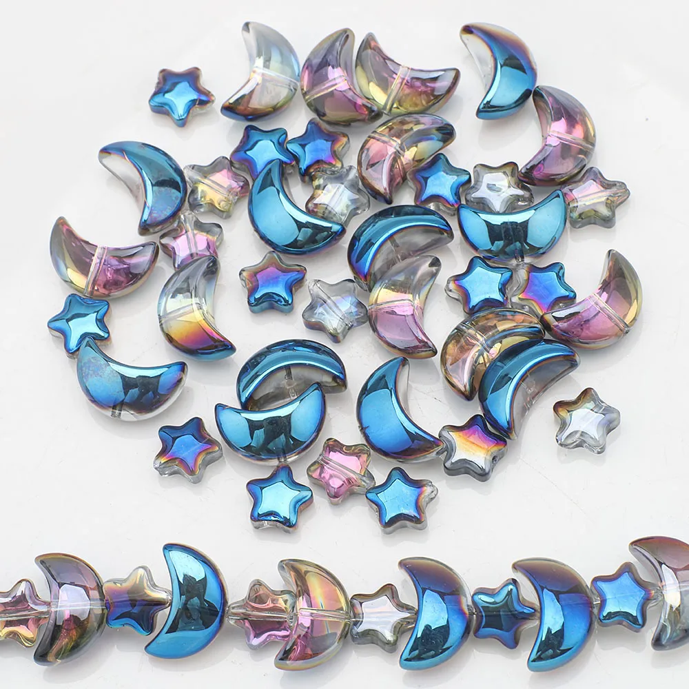 60Pcs Mixed Crystal Glass Star Moon Loose Pendants Beads Crafts For DIY Making Jewelry Handmade Earing Necklace Accessories