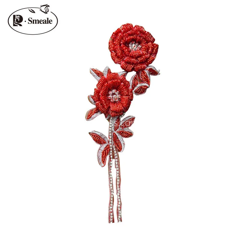 NEUE mehrfarbige handgefertigte Rosen-Brustblumen aus Perlen. Funkelnde Strass-Aufnäher. Hochzeitskleid DIY Stickerei 3D-Applikationen – Detail 9