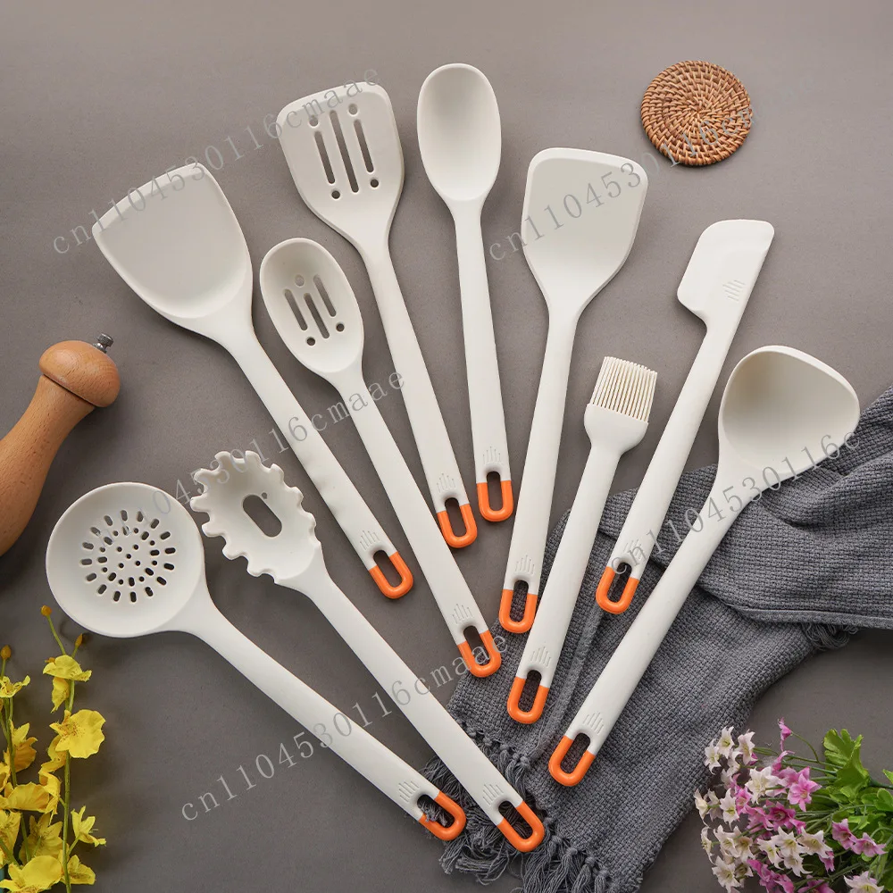 Silicone full-coverage kitchenware cooking set, kitchen storage bucket set of 11, non-stick pan special slotted spatula set