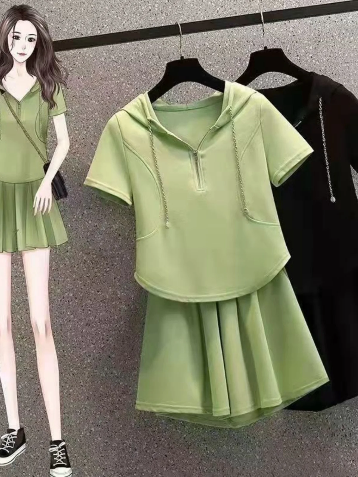 

plus Size Casual Fashion Set Fat Sister Belly Cover Slimming Meat Covering Summer New Style High Waist A-Line Short Dress