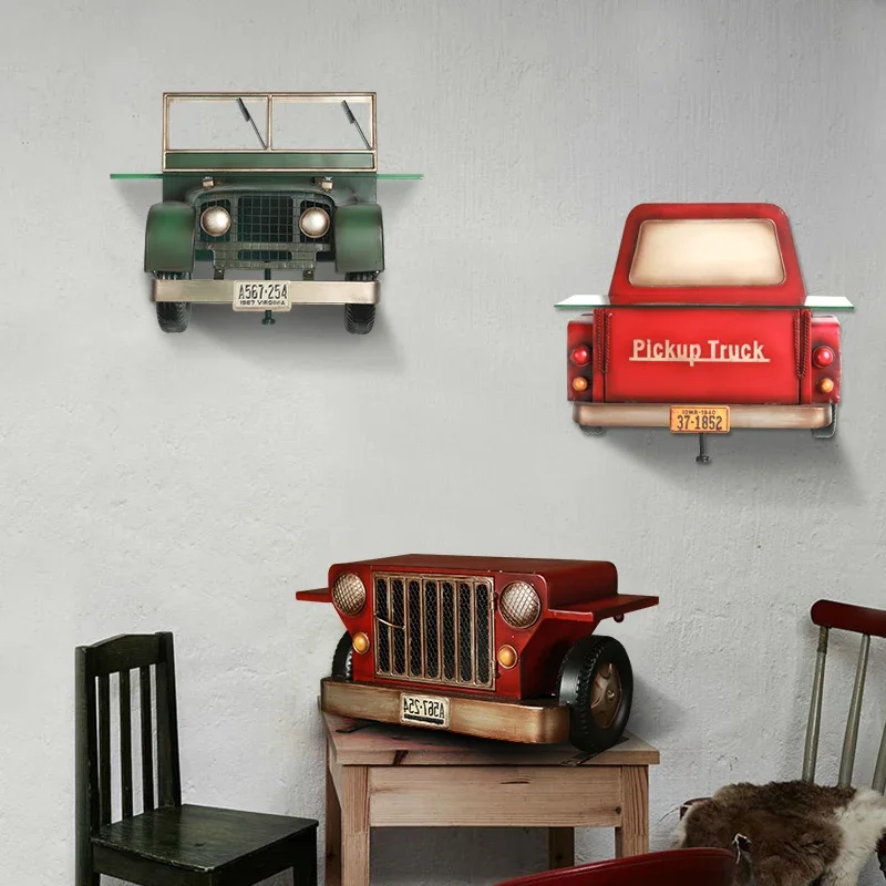 Creative red car front wall decor living room bedroom word partition storage wrought iron decorative shelf old furniture style